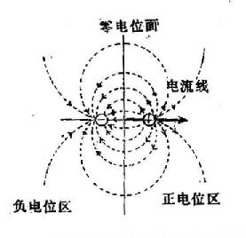 电位在容积导体中产生的电位分布示意图